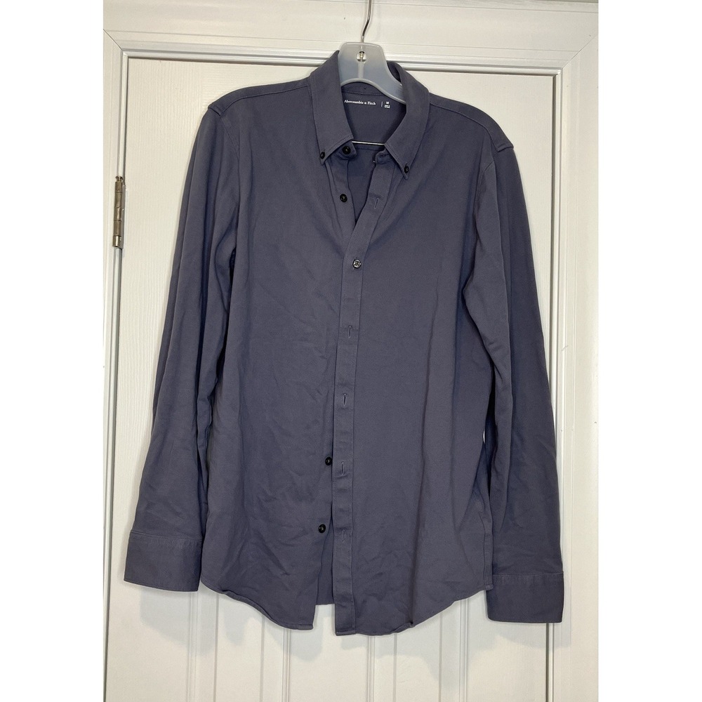 Abercrombie Fitch Mens Cotton Blend Woven Long Sleeve Button Shirt Grey Blue M